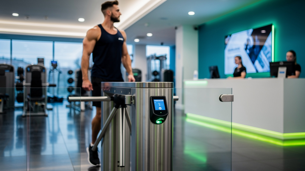 Entrada de club deportivo con torniquete de control de acceso IBIX